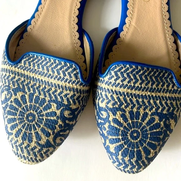 Elegant Restricted Blue Floral and Cream Women's Loafers Flats - Picture 12 of 12